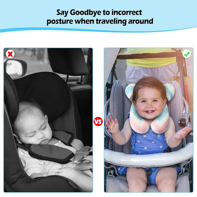 KAKIBLIN Baby Head Pillow,Support Pillow, Baby Travel Pillow for Head and Neck, Babies Neck Pillows for Car Seat, Stroller, Pushchair,Travel(Wave)