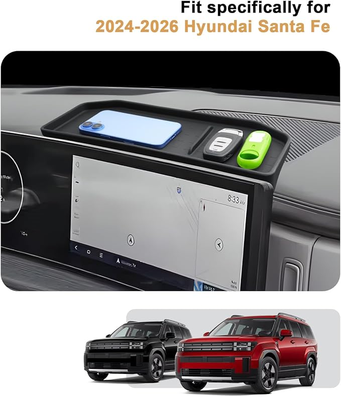 ECOZEN Behind Screen Organizer For 2024-2026 Hyundai Santa Fe/Santa Fe Hybrid - Silicone Dashboard Storage Tray For 2024-2026 Santa Fe Accessories - Center Console Organizer Tray Interior Accessory