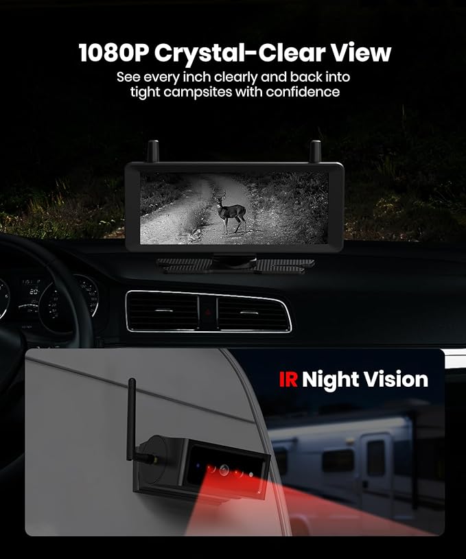 AUTO-VOX 7.2" Wireless Magnetic Backup Camera with Monitor, 1-Min Install, 1080P Dual Camera, 500ft Stable Signal, Built-In DVR Recording, IR Night Vision Backup Camera for RV, Truck, Trailer & Camper