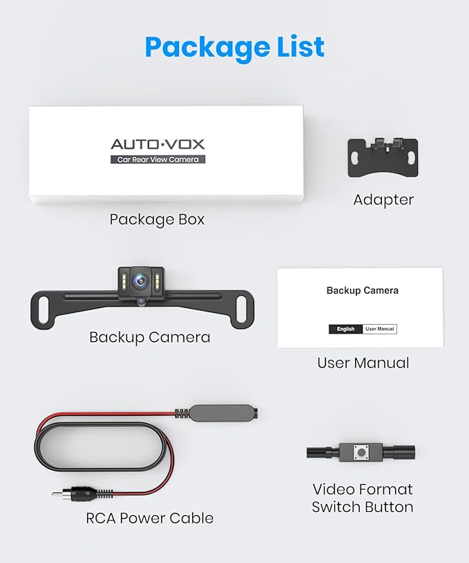 AUTO-VOX OEM Backup Camera: HD Quality 6 LED Night Vision, IP69K WaterProof Wide Angle Reverse Rear View Camera, One Click Switchable 6 Video Formats Back Up Camera for Car,Vehicle,Pickup,Truck,SUV,RV