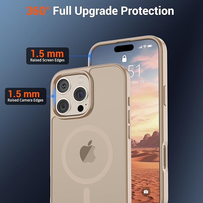 SUPFINE Magnetic for iPhone 16 Pro Max Case(Compatible with MagSafe)(Military Grade Drop Protection) Slim Translucent Matte Shockproof with Anti-Fingerprint Phone Case,Desert Gold