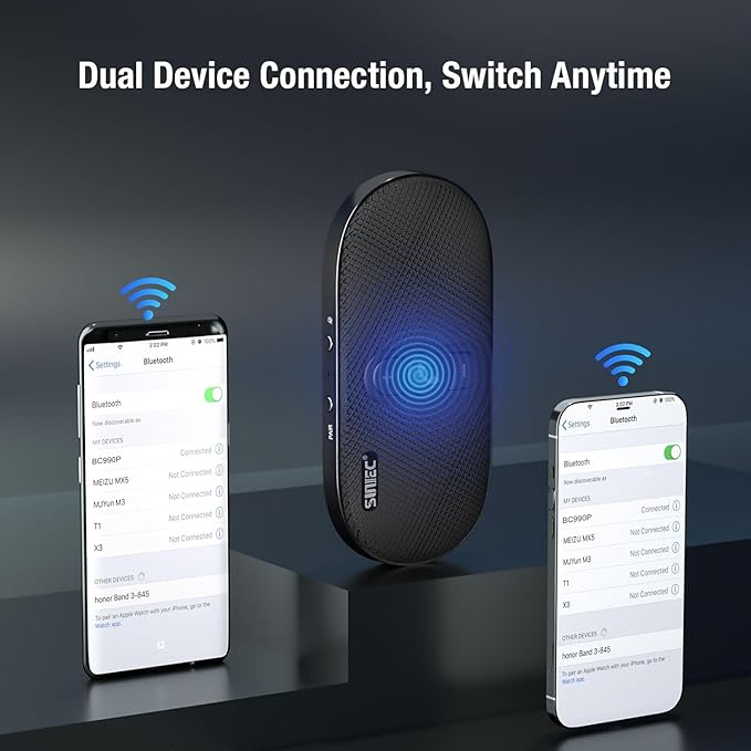 Bluetooth Car Speaker Phone: Hands Free Calling Kits 6W in car Speakerphone for Safe Driving - Support Siri Google Assistant Voice Calls/Motion Auto ON Off - BC990P