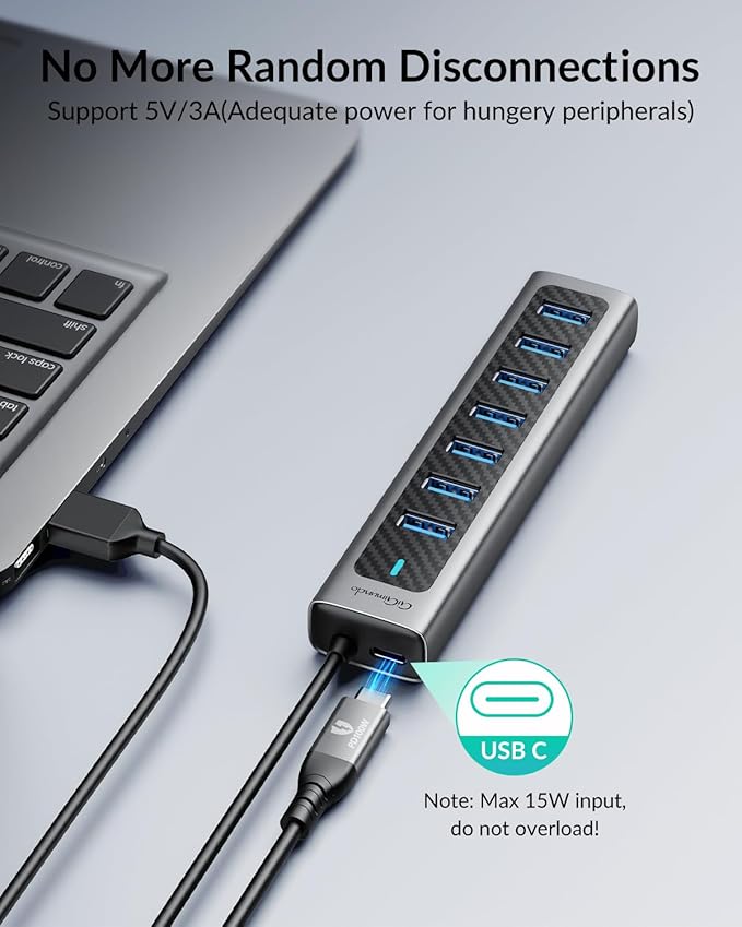 GiGimundo USB 3.0 Hub, 7-Port USB Extender Hub with 3.3FT Long Cable, USB Splitter, Aluminum High-Speed 5Gbps USB Hub for PC, Laptop, Desktop, Computer, PS5, XPS(Gray,1M)