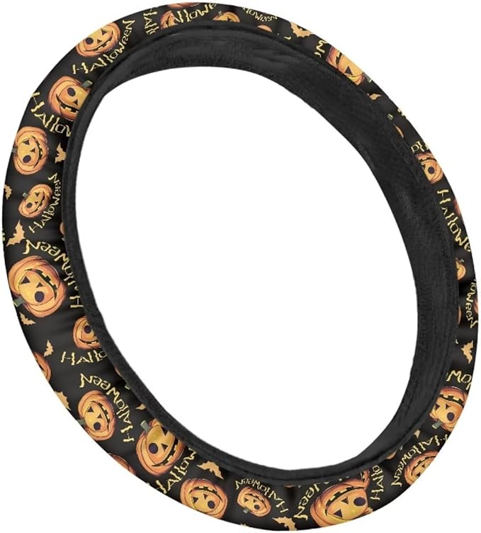AFPANQZ Pumpkin Pattern Car Steering Wheel Cover Soft Sweat Absorbing Non-Slip Steering Wheel Covers 15 inch Universal Fit Alomost Cars SUVs Truck Halloween Car Interior Decoration