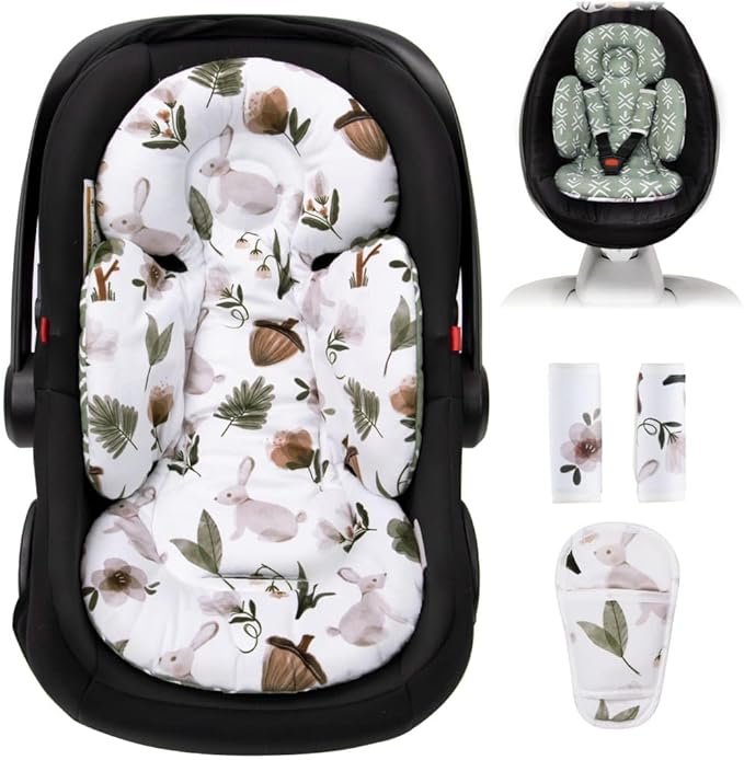 Newborn Car Seat Insert, Head and Body Support, Reversible Infant Insert Compatible with Baby Carseat, Stroller, Mamaroo Swing, Rocker, Bassinet, Bouncer. Baby Car Seat Cushion - Rabbit