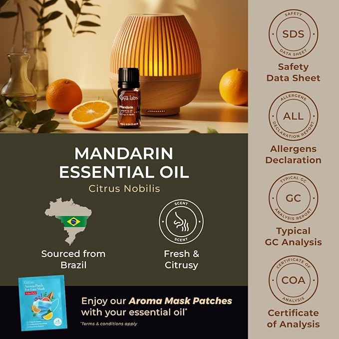 100% Pure Mandarin Essential Oil - 0.34 Fl Oz - Mandarin Oil for Hair, Skin, Diffuser, Aromatherapy & DIY Candle Making Scent