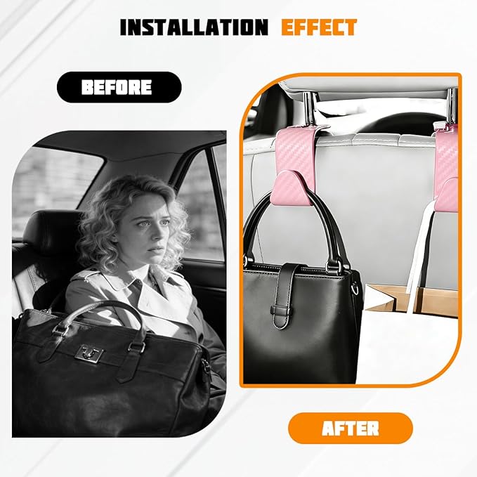 4PCS Car Seat Headrest Hook, Automotive Back Seat Storage Holder Hanger, Vehicle Interior Backseat Organizer Hanging Hook for Purse Handbag Grocery Bags, Universal Fit (Pink)