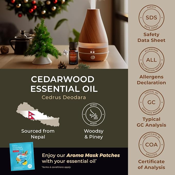 100% Pure Cedarwood Essential Oil - 0.34 Fl Oz - Cedarwood Oil for Hair, Skin, Diffuser, Aromatherapy & DIY Candle Making Scent