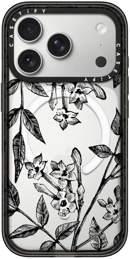 CASETiFY Impact iPhone 17 Pro Case [Slim/Compatible with Magsafe / 8.2 ft. 4X Military Grade Drop Protection] - Botanical Jasmine - Clear Black