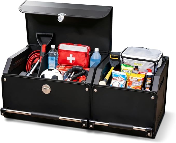 SUV Trunk Organizers and Storage, Leather Car Trunk Storage Organizer with Lid & Push-pull Handle, Combination of SUV Cargo Organizer, Waterproof Car Storage Box for Sedan Van Minivans