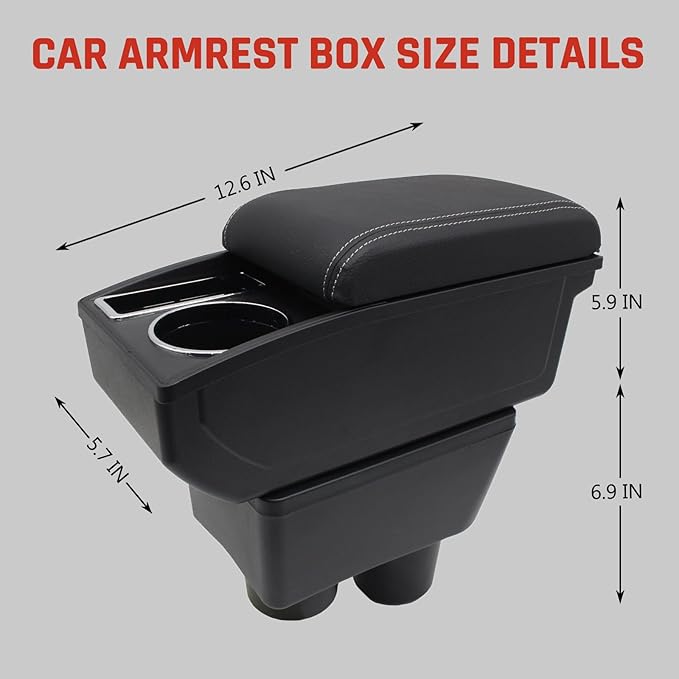 Car Armrest Box for Nissan Almera Versa 2012-2019 Auto Accessories Center Console Leather Arm Rest Double-Layer Storage Space with Cup Holder (White Thread)
