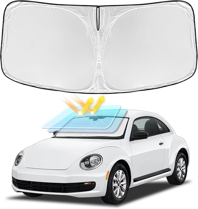 for Volkswagen VW Beetle 2012-2019 Windshield Sun Shade - 4 Layers Car Sunshades for Front Windows Shade Cover Custom Fit Beetle Sun Visor 250T Retractable Shade Blocks UV Rays Car Accessories