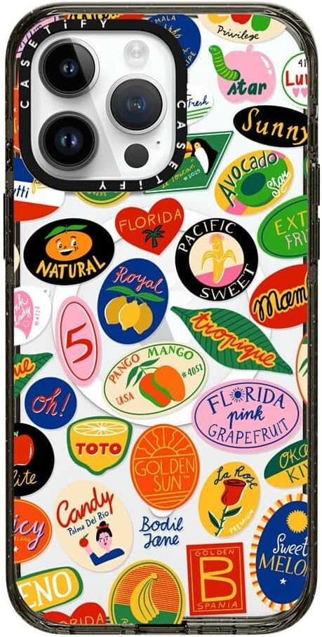 CASETiFY Impact Case for iPhone 15 Pro Max [4X Military Grade Drop Tested / 8.2ft Drop Protection/Compatible with Magsafe] - Stickers Prints - Fruit Stickers - Clear Black