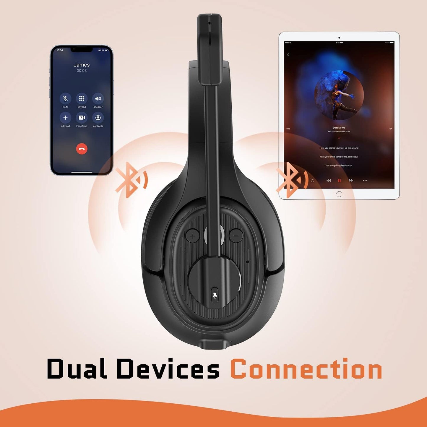 EKSA Noise Cancelling Trucker Bluetooth Headset with Microphone Wireless AI-Powered ENC Headphones, 99ft Long Range, 30H of Talk Time, All-Day Comfort On Ear Headsets Mute Button