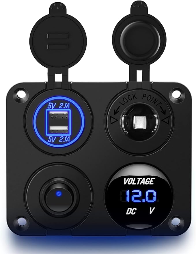 Nilight 4 in 1 ON OFF Charger Socket Panel Dual USB Charger Power Outlet LED Voltmeter Cigarette Lighter Socket LED On Off Rocker Toggle Switch for Truck Car Marine Boats RV, 2 Yeas Warranty