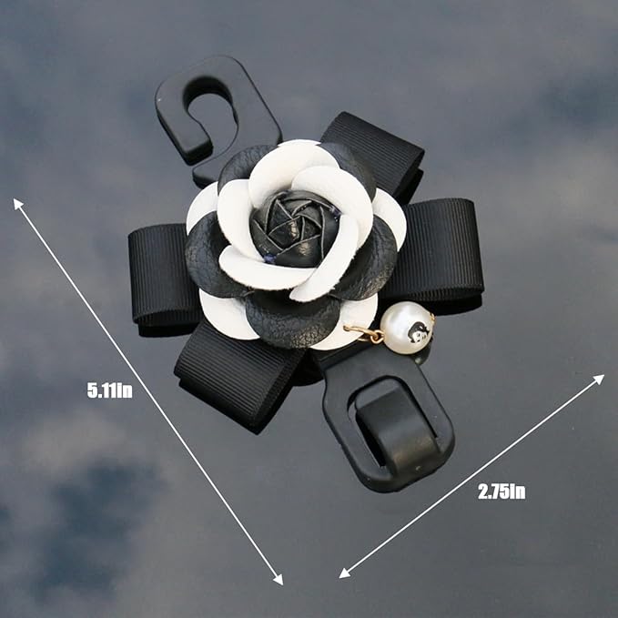 Car Seat Headrest Hook, 2PCS Cute Flower Vehicle Backseat Organizer Hanger for Purse Grocery Bag Coat, Auto Interior Hanging Decor Accessories, Universal for SUV Sedan Truck (Black/White)