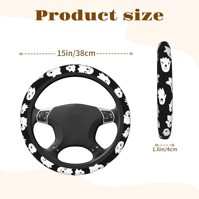 Steering Wheel Cover Accessories Neoprene Cover, Breathable Non-Slip Easy to Install Suitable for Women Men, 14.5-15.5 Inch for Car SUV Van Truck Universal - Ghost