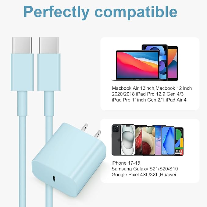 iPhone Charger Fast Charging 10FT iPhones 17 16 15 Charger 3 Pack Type C Chargers USB C Charger Compatible with iPhone Air 17/17 Plus/17 Pro/17 Pro Max/16/16 Plus/16 Pro/16 Pro Max/15 (Blue)
