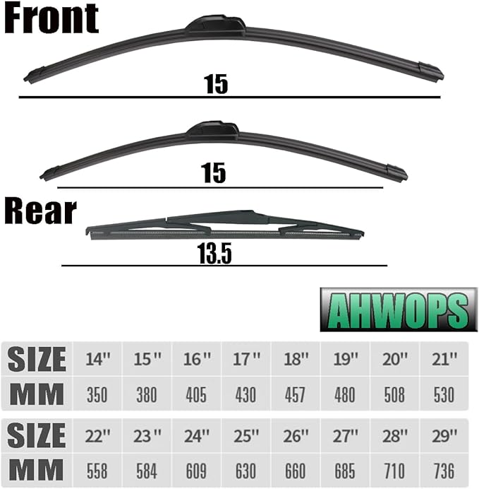 3 Wiper Front and Rear Wiper Blades for Jeep Wrangler 07-18, OE Original Style (15″/15″ Front/13″ Rear) For My Car