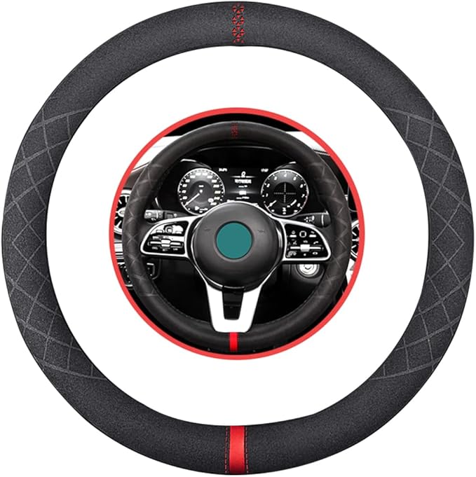 Suede Car Steering Wheel Cover,Soft Suede Touch Leather Sport Non-Slip Automotive Interior Accessories 15 inch Universal Design for Man and Ladies O-Shape