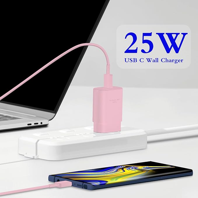 Type C Charger, 2-Pack 25W Type C Super Fast Charging Block with 6ft USB C Charger Cable Compatible with Galaxy S23 Ultra/S23+/S22/S21/S20/Phone 16/16 Plus/16 Pro Max/15/15 Pro Max/15 Plus-Pink