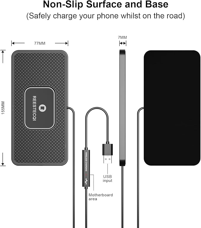 Wireless Car Charger Pad, REESTECQI 15W Wireless Charging Pad for Car Non Slip Phone Car Wireless Charger [40W Car Charger Included] for iPhone 17 16 15 14 13, AirPods 3/Pro 2, Samsung S26/S25/S24