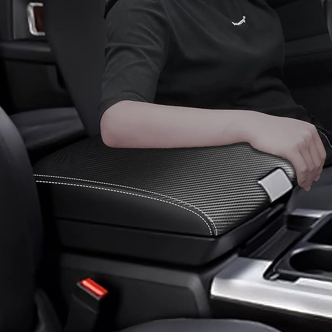 for RAM 2009-2018 Center Console Cover Anti-Scratch Waterproof Leather Armrest Pad Protector Cushion for Dodge RAM 1500 2500 3500 4500 5500 2009-2018 Interior Accessories(Carbon Fiber)