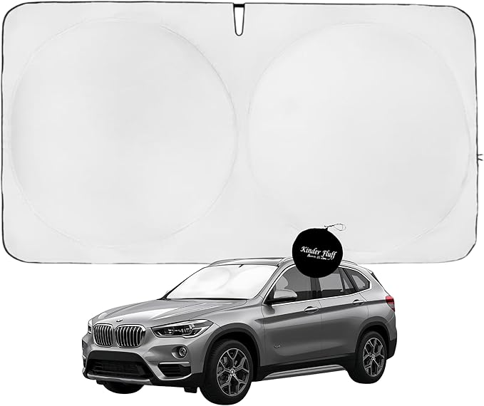 Windshield Sun Shade -Certified 99.87% UVB & 99.02% UVA Car Sun Shade. Award Winning Sunshade - Patented Technology | Compatible for BMW X1 (2016-2022) | Car Shades by Kinder Fluff