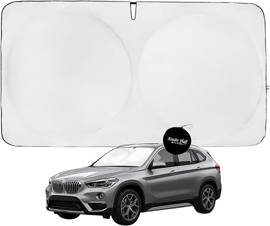 Windshield Sun Shade -Certified 99.87% UVB & 99.02% UVA Car Sun Shade. Award Winning Sunshade - Patented Technology | Compatible for BMW X1 (2016-2022) | Car Shades by Kinder Fluff