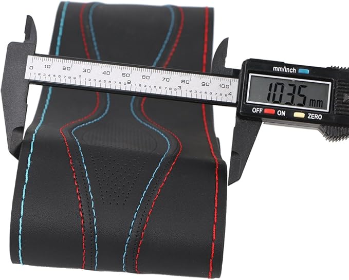 15 Inch Universal Car Steering Wheel Cover Leather (Artificial) Stitch On Wrap with Needle & Thread DIY Red and Blue Splice for BMW Etc