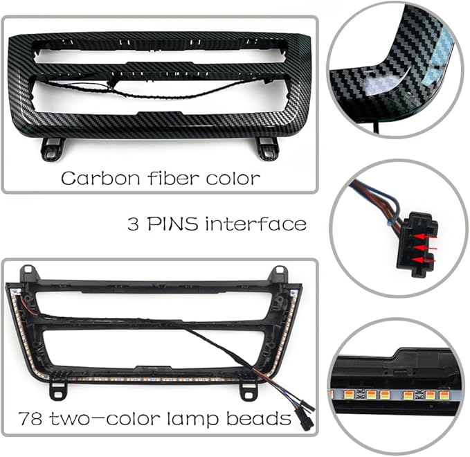 Car Inner Air Condition A/C Panel LED Lighting Ambient Light Trim Accessories For BMW 3 4 Series 3GT F30 F36 M3 M4 Center Control Two-color Atmosphere Lamp Panel Replacement Cover (Carbon fiber color)