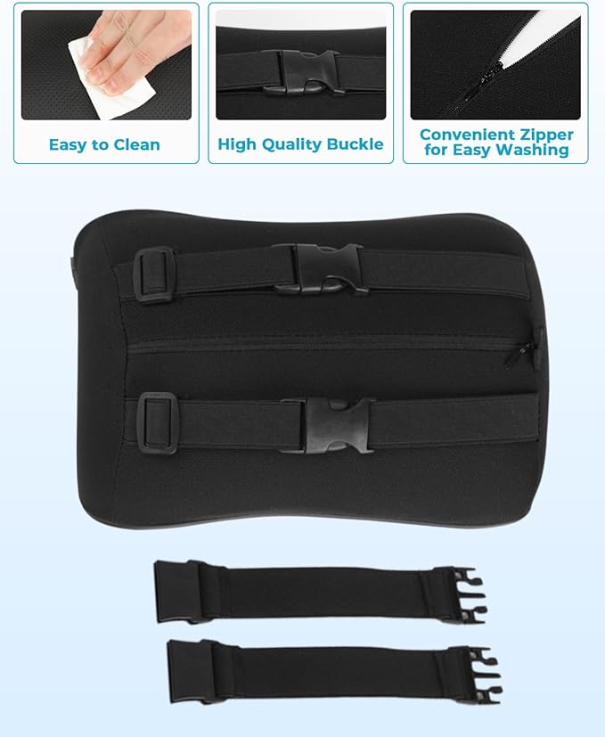 Aukee Car Headrest Pillow Memory Foam Car Neck Pillow with Adjustable Strap Soft Leather Headrest for Driving Home Office Black (1PC)