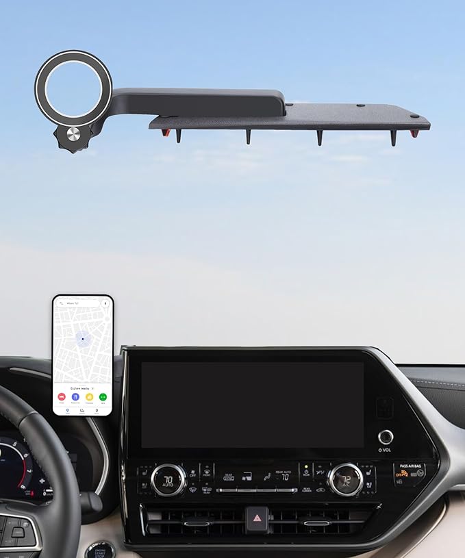 Car Phone Holder for 2020-2026 Toyota Highlander Accessories Compatible with MagSafe Cell Phone Mount 360° Rotation Does Not Affect Air Vent,Dashboard Original-Size Replacement Model