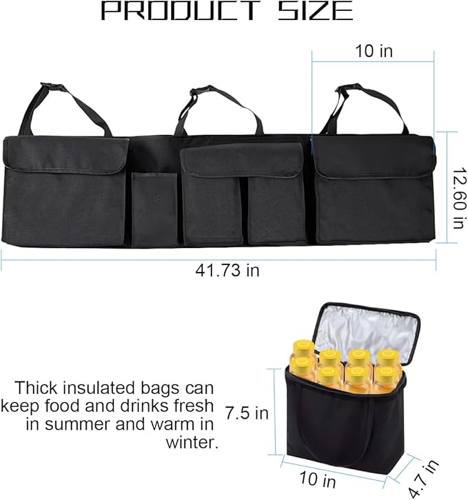Car Trunk Organizer, Foldable Vehicle Backseat Hanging Organizer with 5 Large Compartments, Space Saving Waterproof Automotive Interior Seat Back Storage Bag, Universal Fit