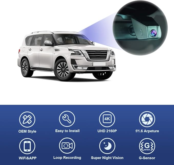 Fitcamx 4K Dash Cam Compatible with Nissan Armada 2017-2023 S SV SL Platinum & Infiniti QX56 (with Auto Dimming), OEM Look, UHD 2160P Video, WiFi & APP, Loop Recording, G-Sensor, 64GB Card