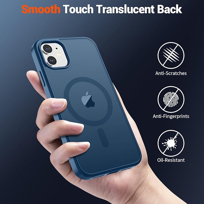 SUPFINE Magnetic for iPhone 12 Mini Case & iPhone 13 Mini Case (Compatible with MagSafe) (Military Grade Drop Protection) Slim Translucent Matte Shockproof Phone Cover,Deep Blue