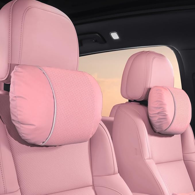 2 Pcs Car Headrest Neck Pillow for Driving,Premium Skin-Feeling Napa Leather Soft and Comfortable Headrest,Two Gears of Height Adjustment Car Seat Headrest Pillow Car Interior Accessories