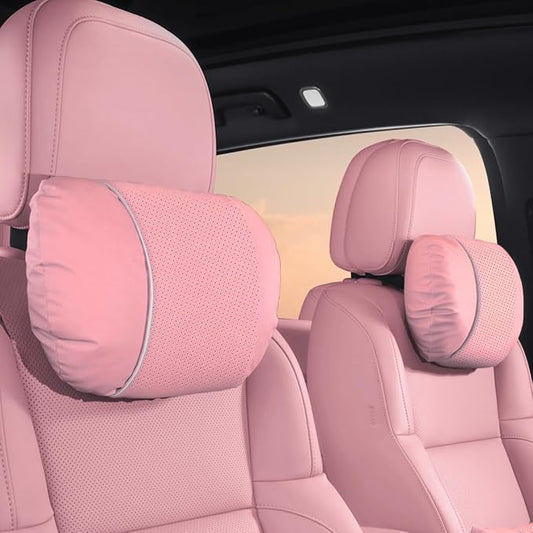 2 Pcs Car Headrest Neck Pillow for Driving,Premium Skin-Feeling Napa Leather Soft and Comfortable Headrest,Two Gears of Height Adjustment Car Seat Headrest Pillow Car Interior Accessories
