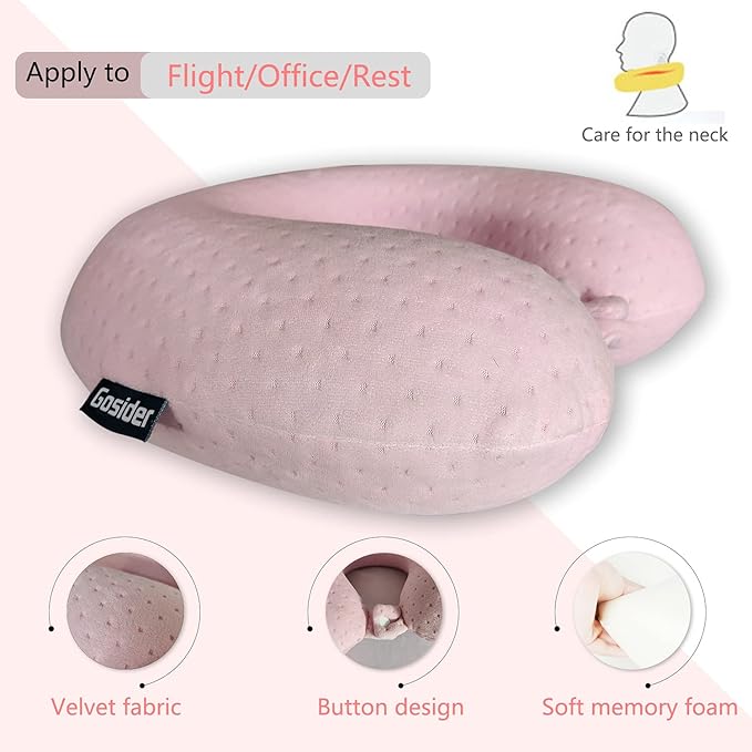 Neck Pillows for Sleeping Travel Pink Travel Pillow Comfortable U Shape Memory Foam Pillows Neck and Head Support Portable Travel Neck Pillow Suitable for Planes, Trains, Self-Driving Cars