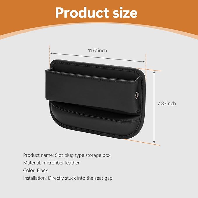 Pack-1 Car Seat Storage Box, Leather Car Side Seat Storage Box, Car Seat Gap Filler Organizer, Universal for Most Cars, Trucks, Vans (Black)