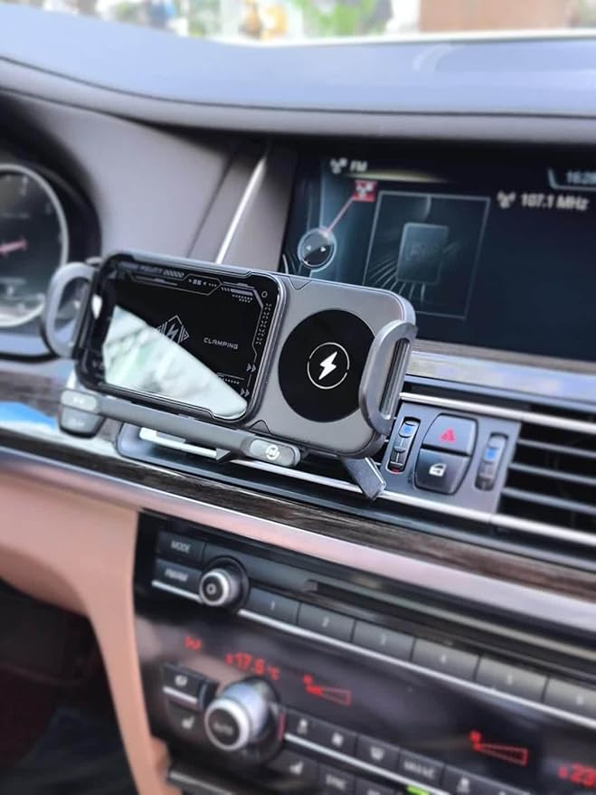 Smart 2-in-1 Auto-Rotating Phone Holder and Wireless Car Charger, Foldable Car Phone Mount for iPhone and Samsung, Cell Phone Automobile Charger with Car Vent Mount