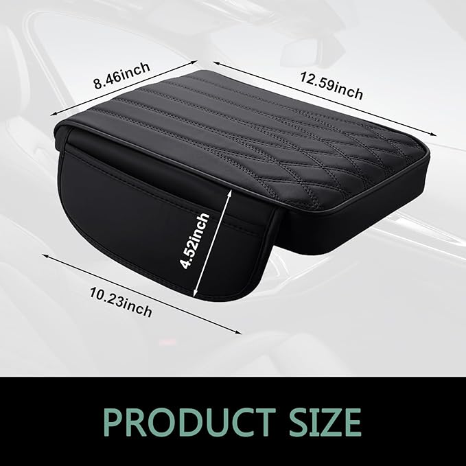 MLY 1 PC Car Center Console Cover, Durable Leather Memory Foam Armrest Cushion Pad with Height Booster, Anti-Scratch Center Console Protector, Universal Fit Organizer Accessory for Most Cars (Black)