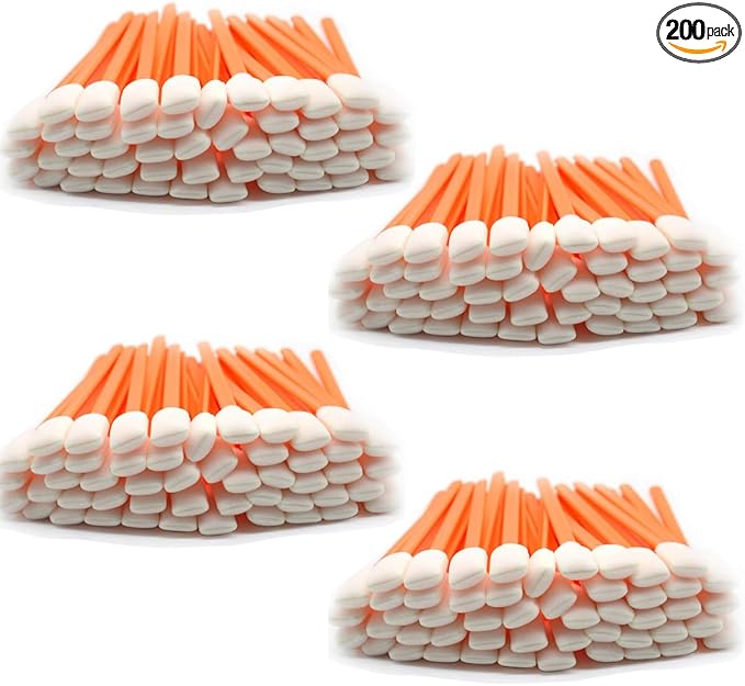 Wellgler's Foam Cleaning Swab,for Electronics, Camera, Optical Lens Cleaning and Clean Inkjet Printer (200pcs Orange)
