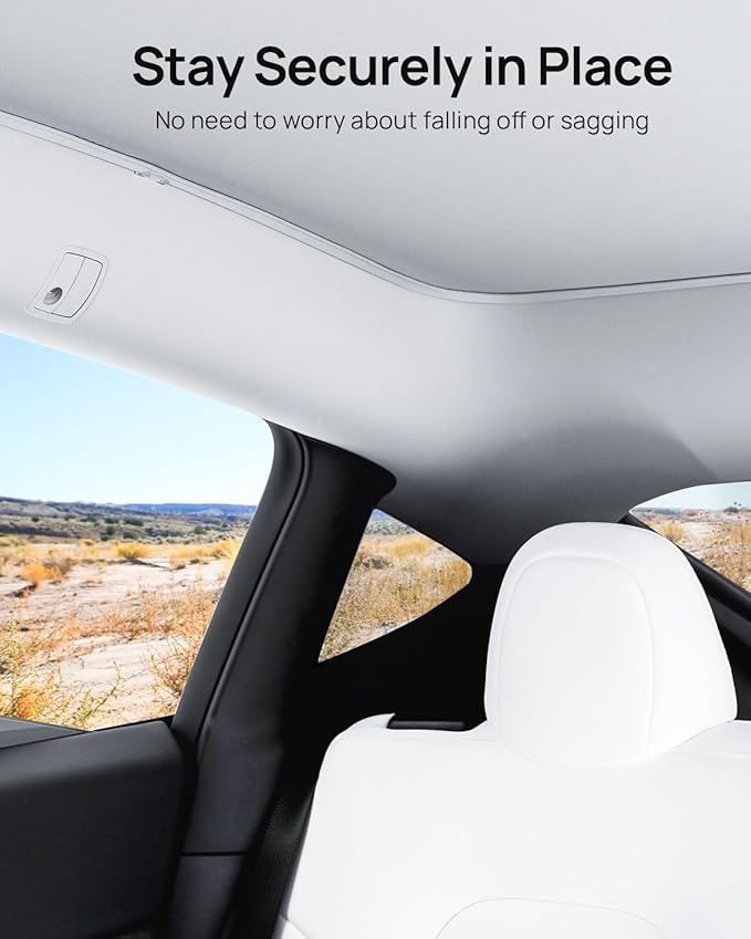 HALOBLK Non-Sag Glass Roof Sunshade with Storage Bag Designed for Tesla Model Y Accessories, Foldable Sunroof Shade with Nano-Ice-Crystal Heat Insulation Coating for 2021-2024 Model Y Accessories