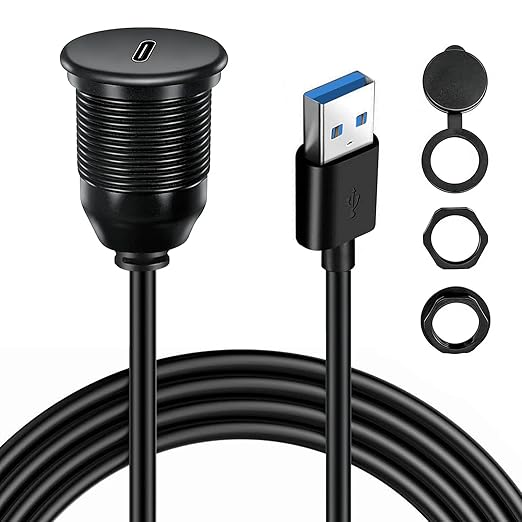Single Port USB A 3.0 Male to USB C 3.0 Female Extension Cable,Flush Mount Waterproof Panel Cable for Car,Truck,Boat,Motorcycle Dashboard 3.3ft
