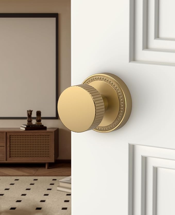 Asidrama 4 Pack Champagne Bronze Passage Door Knobs with Lock, Door Handles with Champagne Bronze Door Knobs Interior for Bedroom or Bathroom, Heavy Duty Door Lever for Left Right Sided Doors
