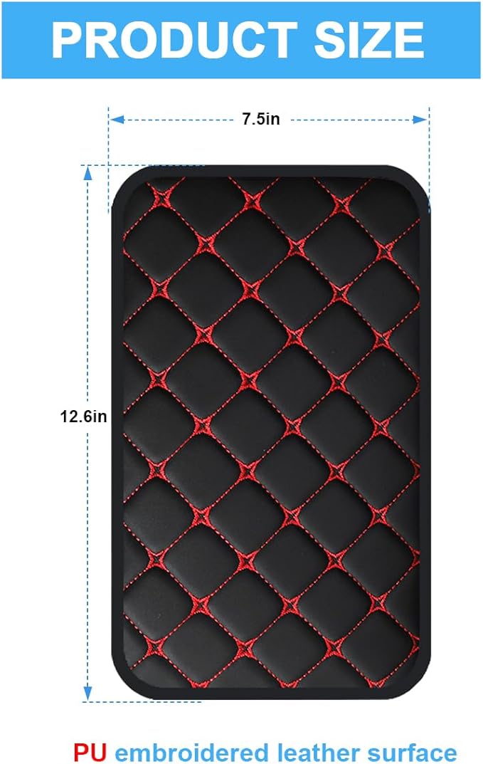 Car Center Console Cushion Pad, PU Leather Vehicle Armrest Cover Protector, Anti-Scratch Automotive Interior Arm Rest Seat Box Mat Accessories, Universal for SUV Sedan Truck (Black/Red)