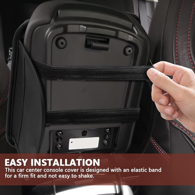 Car Center Console Cover, 12"×7.87" Waterproof Leather Auto Armrest Cover Protector with 2 Pocket, Comfortable Arm Rest Box Cushion Pad, Universal Interior Car Accessories (Black)