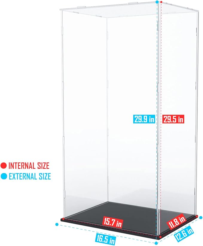 Choowin 29 inch Tall Acrylic Display Case for Lego Space Launch System 10341 Thickened Clear Acrylic Display Cases for Collectibles Figures Doll Bearbrick 1000% Assemble Dustproof Display Box(Black)
