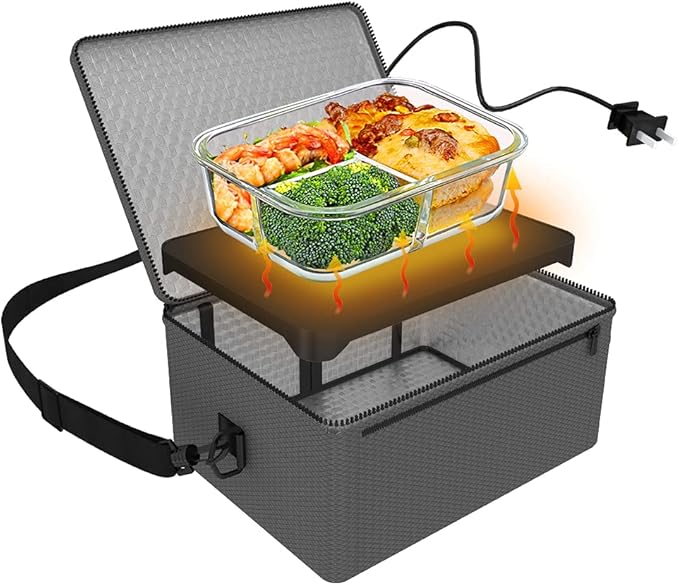 Portable Oven, 110V Portable Food Warmer Personal Portable Oven Mini Electric Heated Lunch Box for Reheating & Raw Food Cooking in Office, Travel, Potlucks and Home Kitchen (Gray)